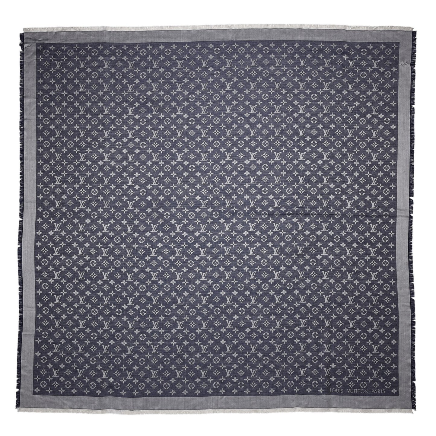 Silk Wool Monogram Denim Shawl Blue