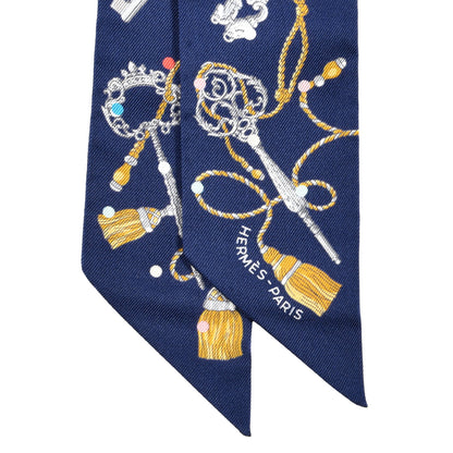 Hermes Silk Les Cles A Pois Twilly Marine Gris Argent 2 of 4