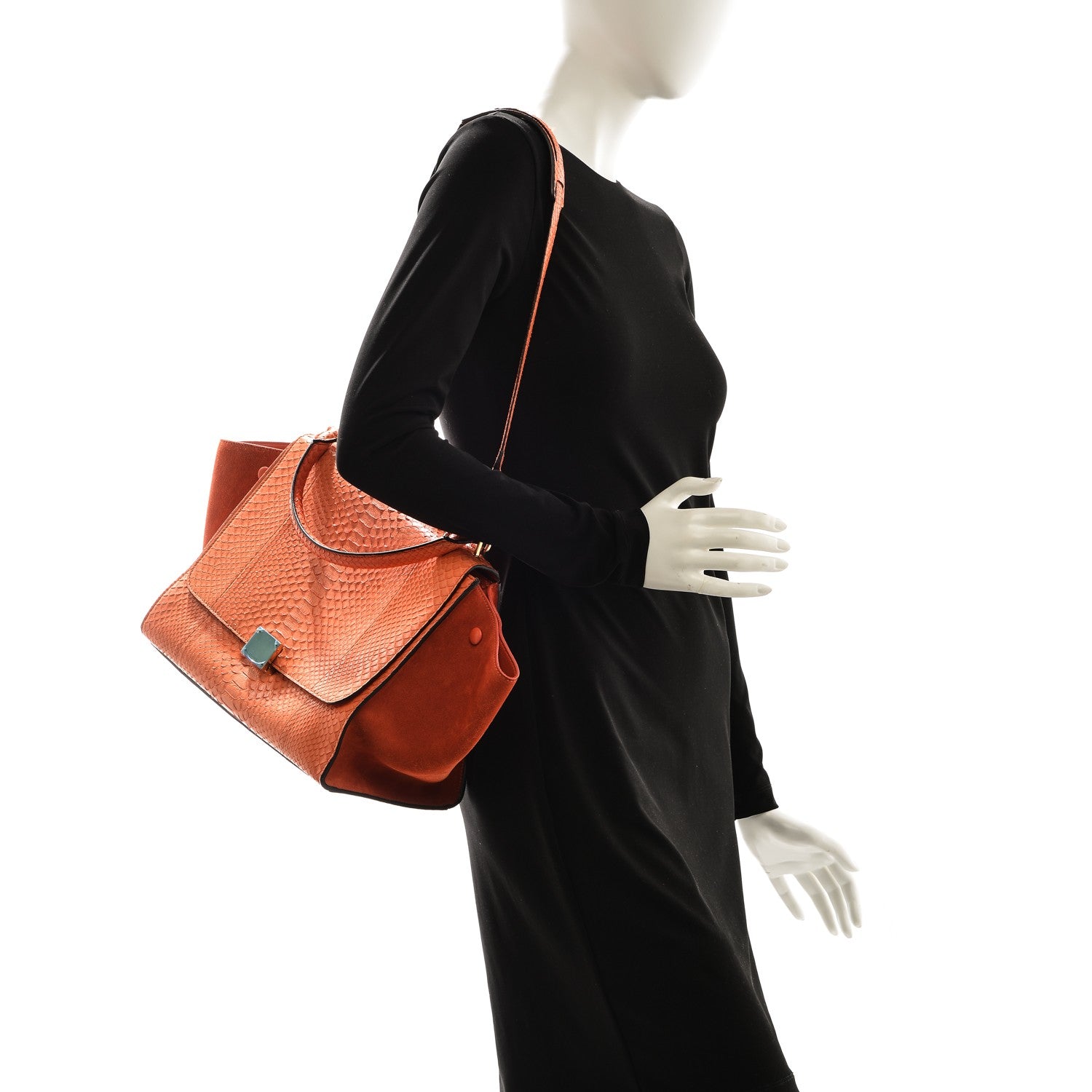 Celine Python Suede Medium Trapeze Fluo Orange 2 of 6
