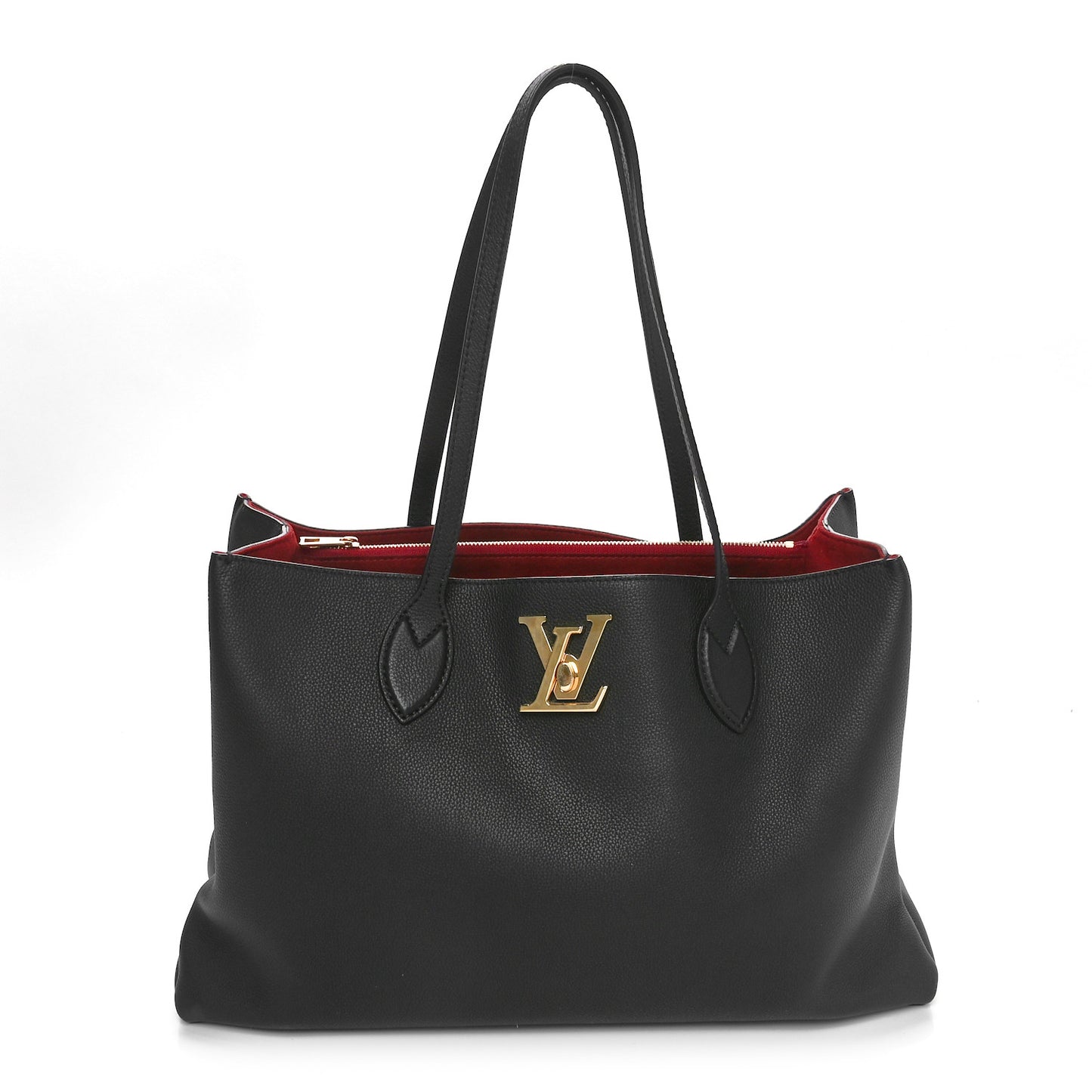Grained Calfskin Lockme Shopper Black