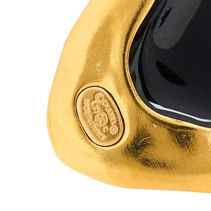 Resin CC Hoop Drop Earrings Gold Black