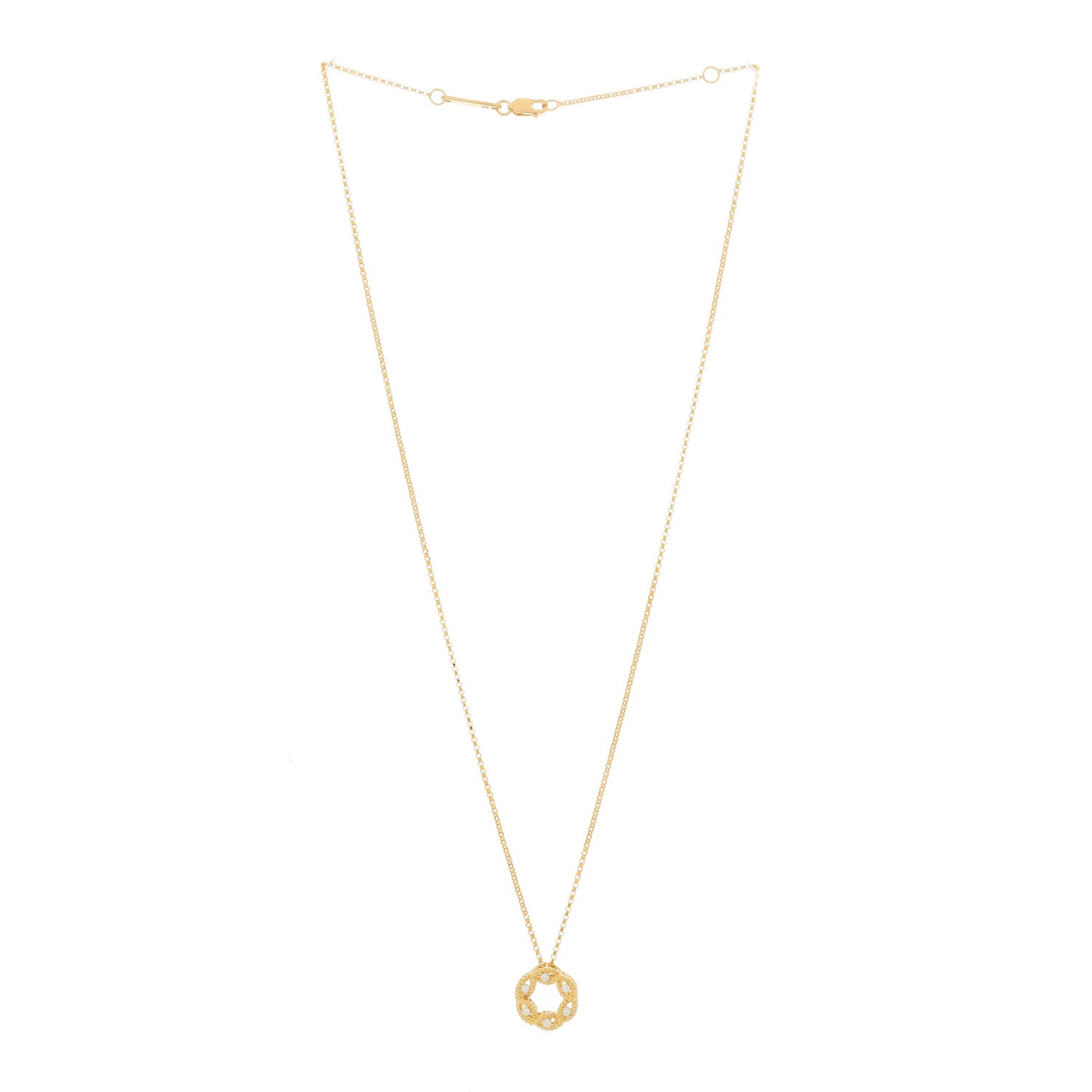 18K Yellow Gold Diamond Barocco Twisted Circle Necklace