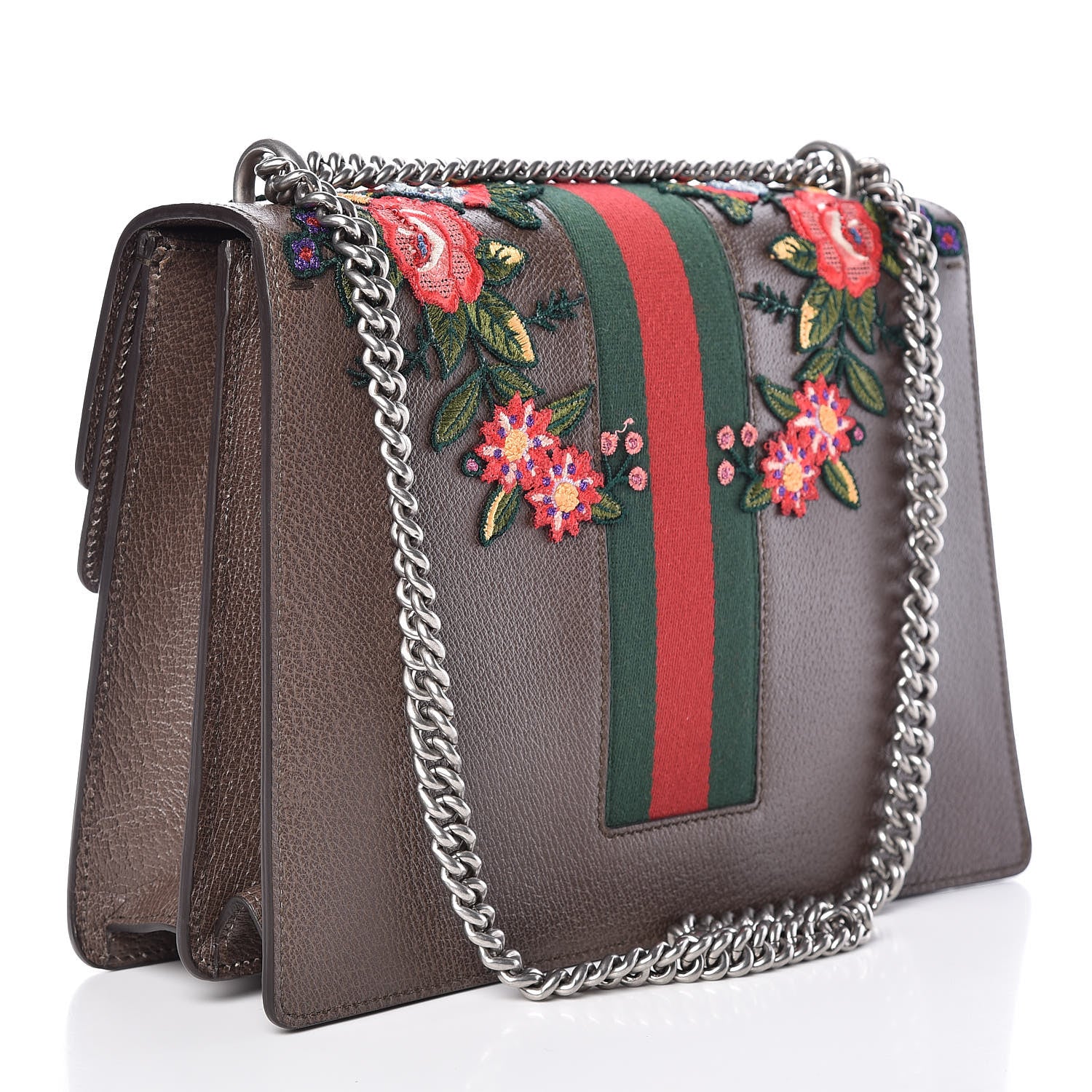 Gucci Calfskin Web Owl Embroidered Medium Dionysus Shoulder Bag New Acero Multicolor 3 of 11