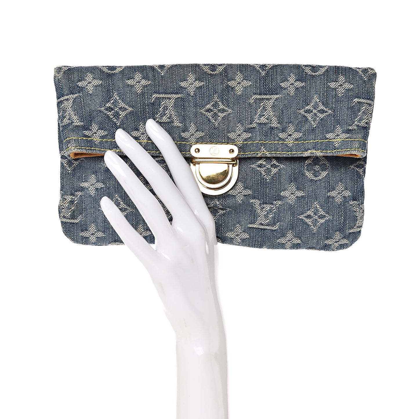 Monogram Denim Pochette Plat Clutch Blue