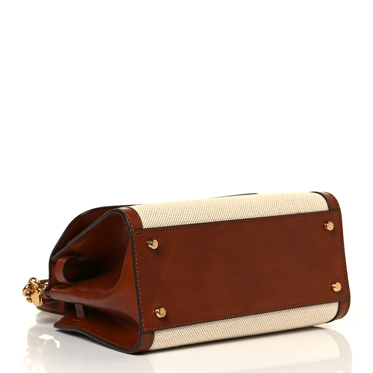 Canvas Calfskin Small Sicily 58 Satchel Brown Beige