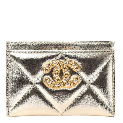 Chanel Metallic Goatskin Quilted Chanel 19 Card Holder Gold 1 of 8