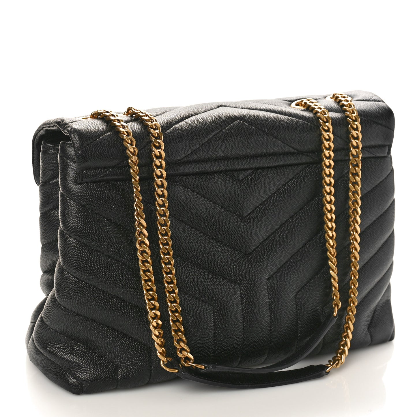Grain de Poudre Calfskin Y Quilted Monogram Medium Loulou Chain Satchel Black