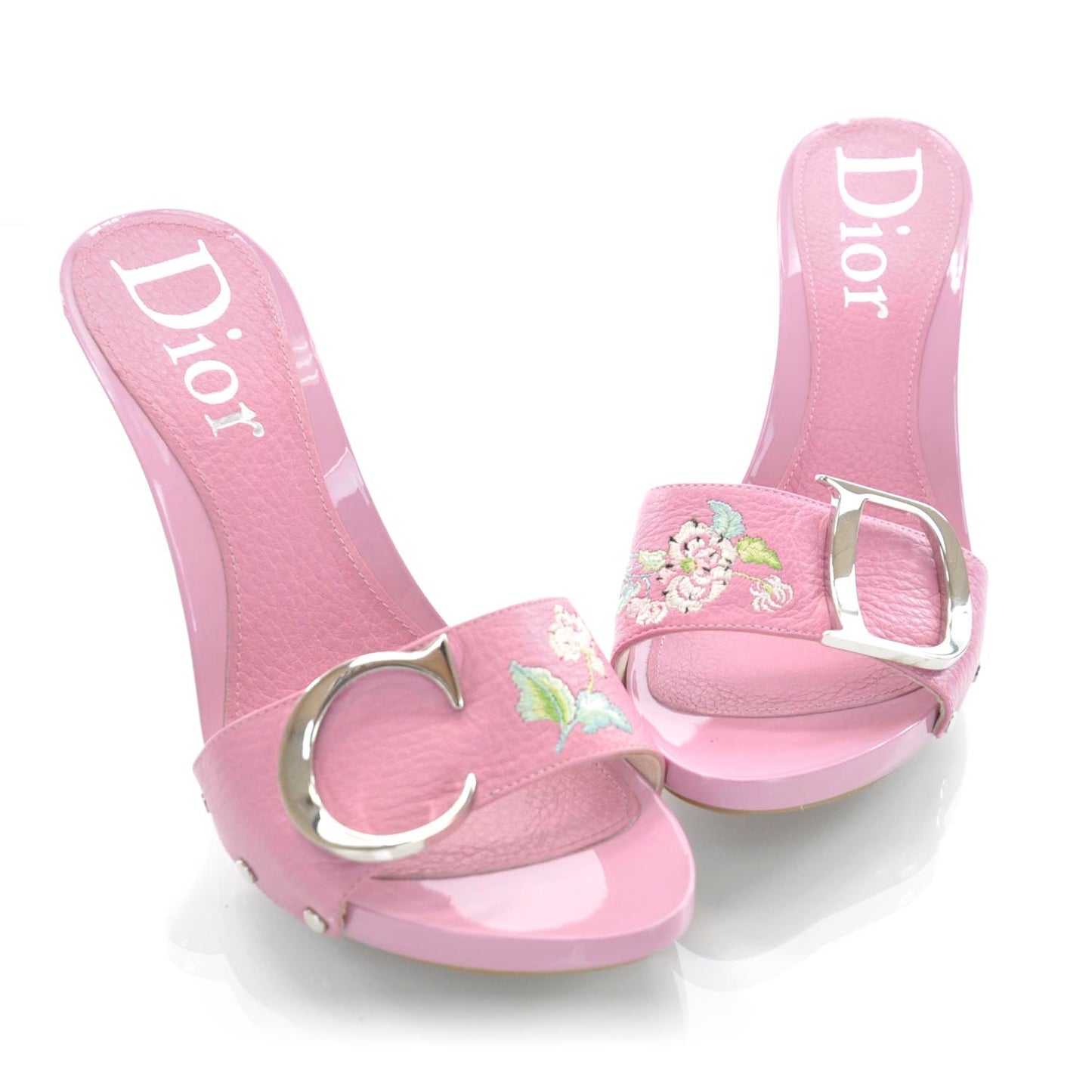 Leather Vintage Flowers Sandals 37 Pink