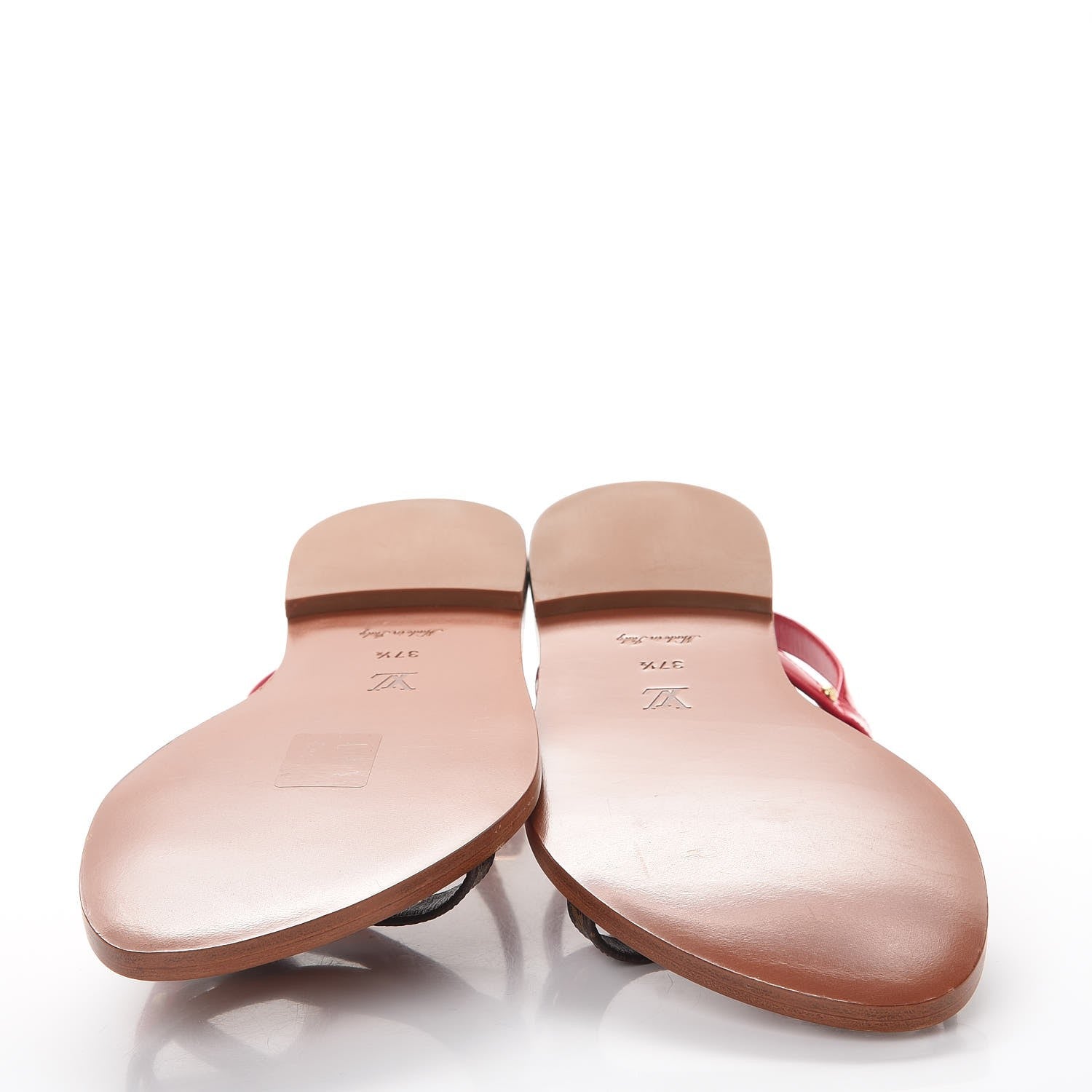 Louis Vuitton Monogram Patent Carimbo Flat Sandals 37.5 Red 5 of 9