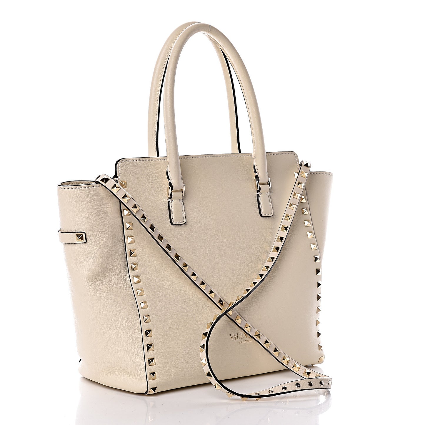 Vitello Rockstud Double Handle Tote Ivory