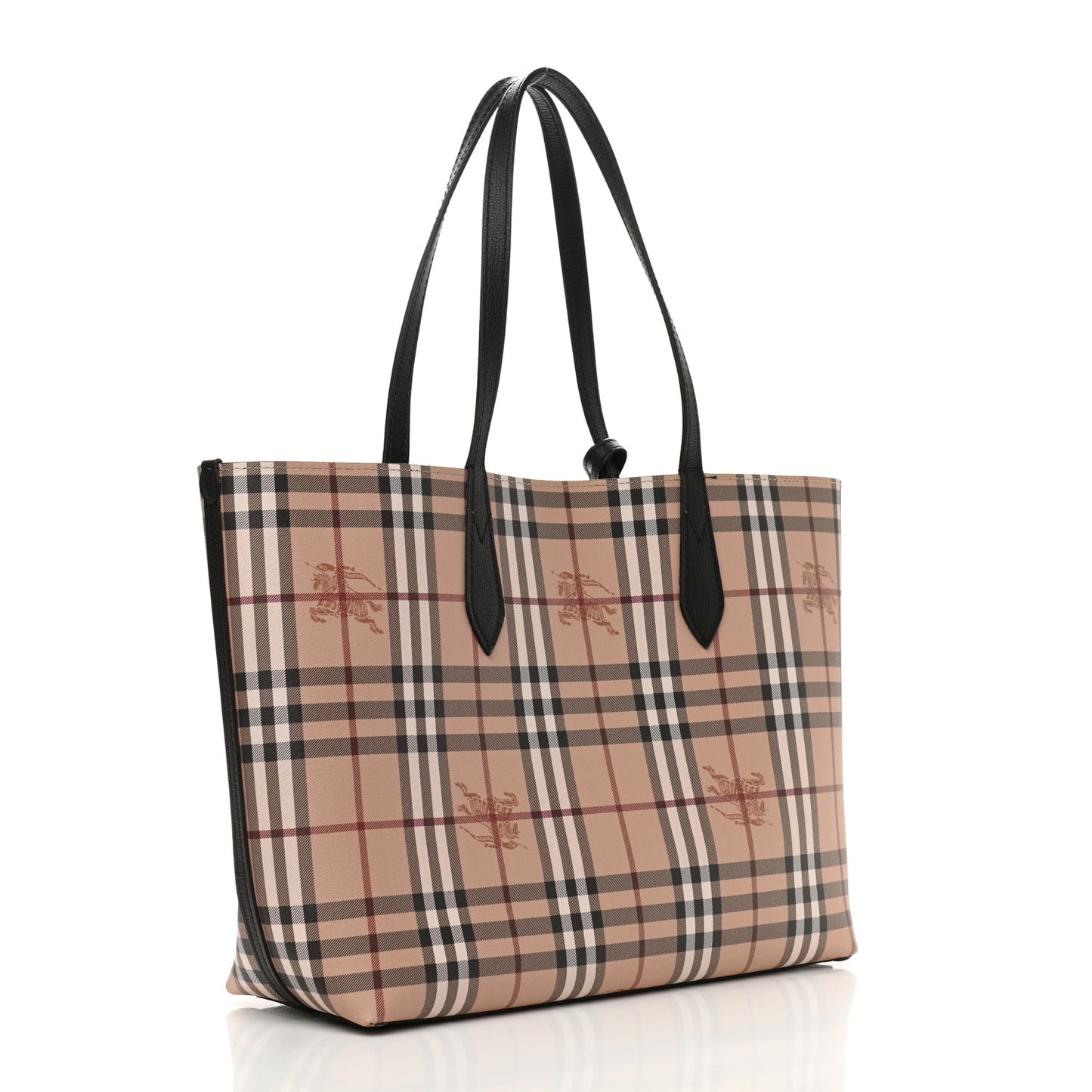 Grainy Calfskin Haymarket Check Medium Reversible Tote Black