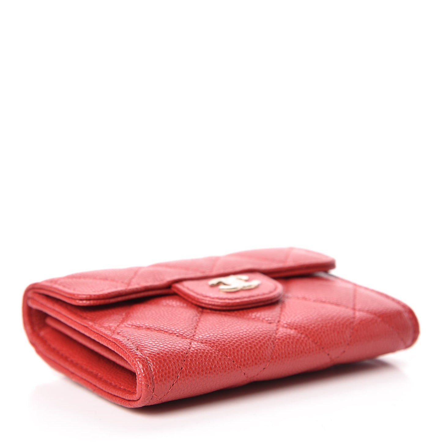 Caviar Quilted Flap Card Holder Wallet Red