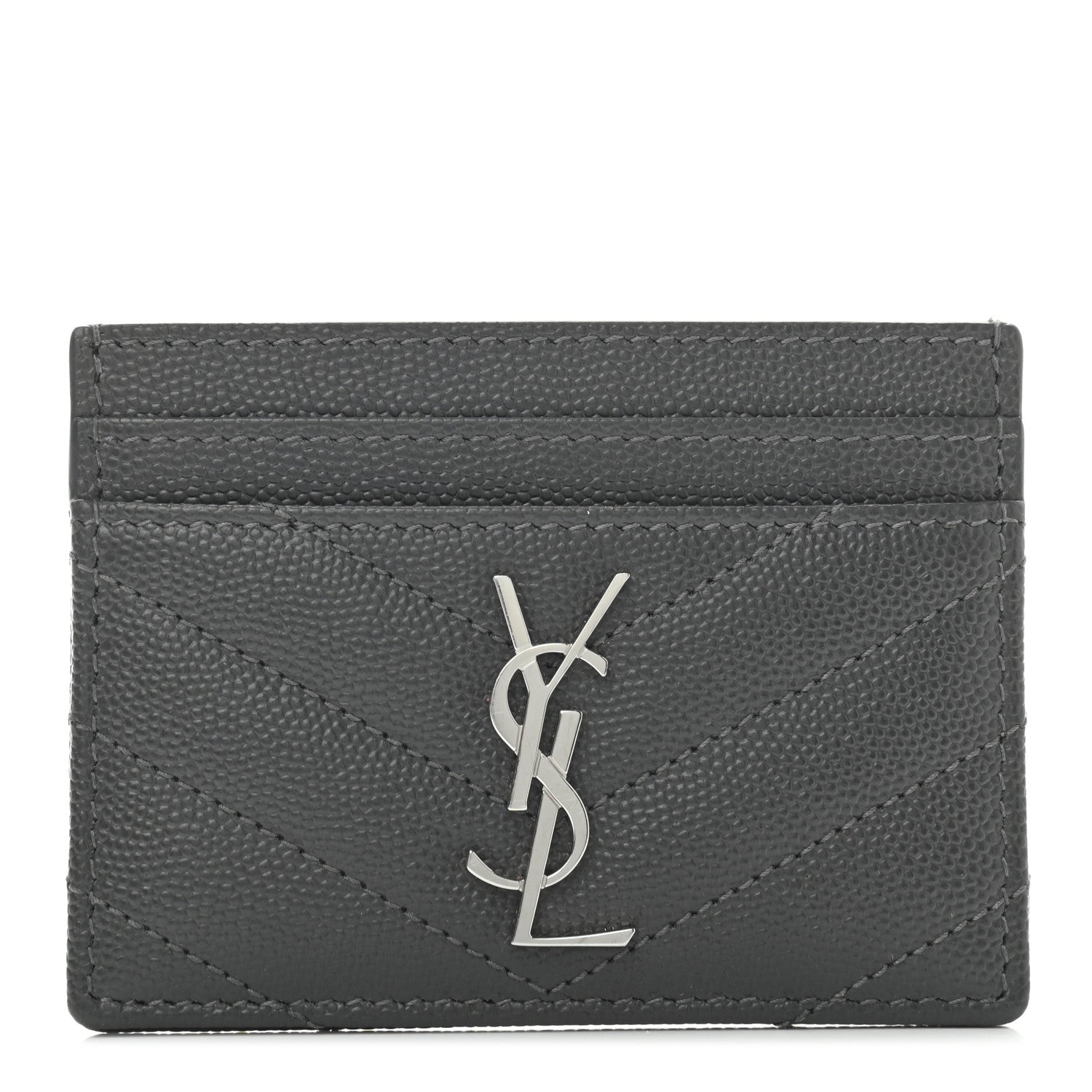 Saint Laurent Grain De Poudre Matelasse Chevron Monogram Credit Card Case Earth 1 of 7