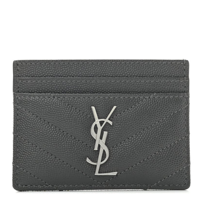 Saint Laurent Grain De Poudre Matelasse Chevron Monogram Credit Card Case Earth 1 of 7