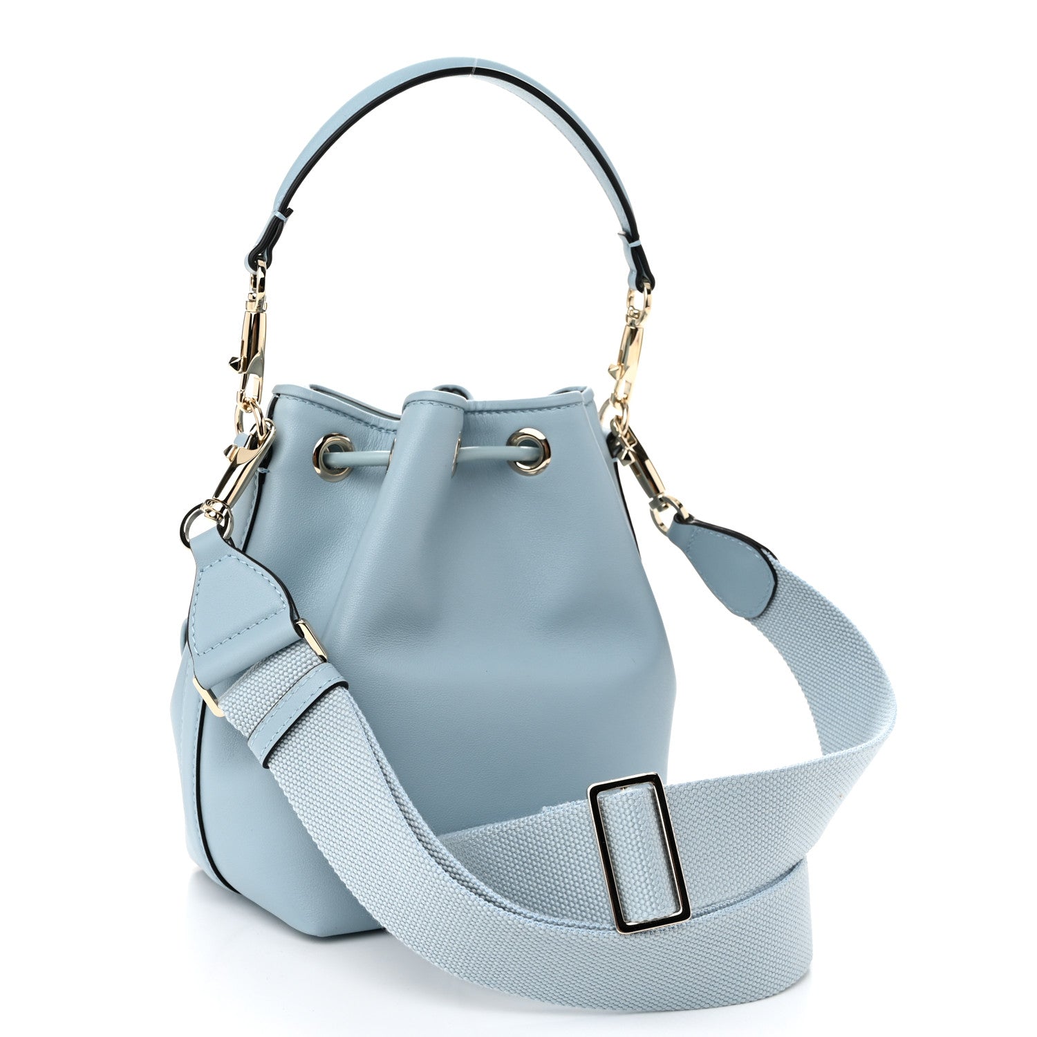 Valentino Garavani Calfskin Vlogo Small Loco Drawstring Bucket Bag Light Blue 3 of 9