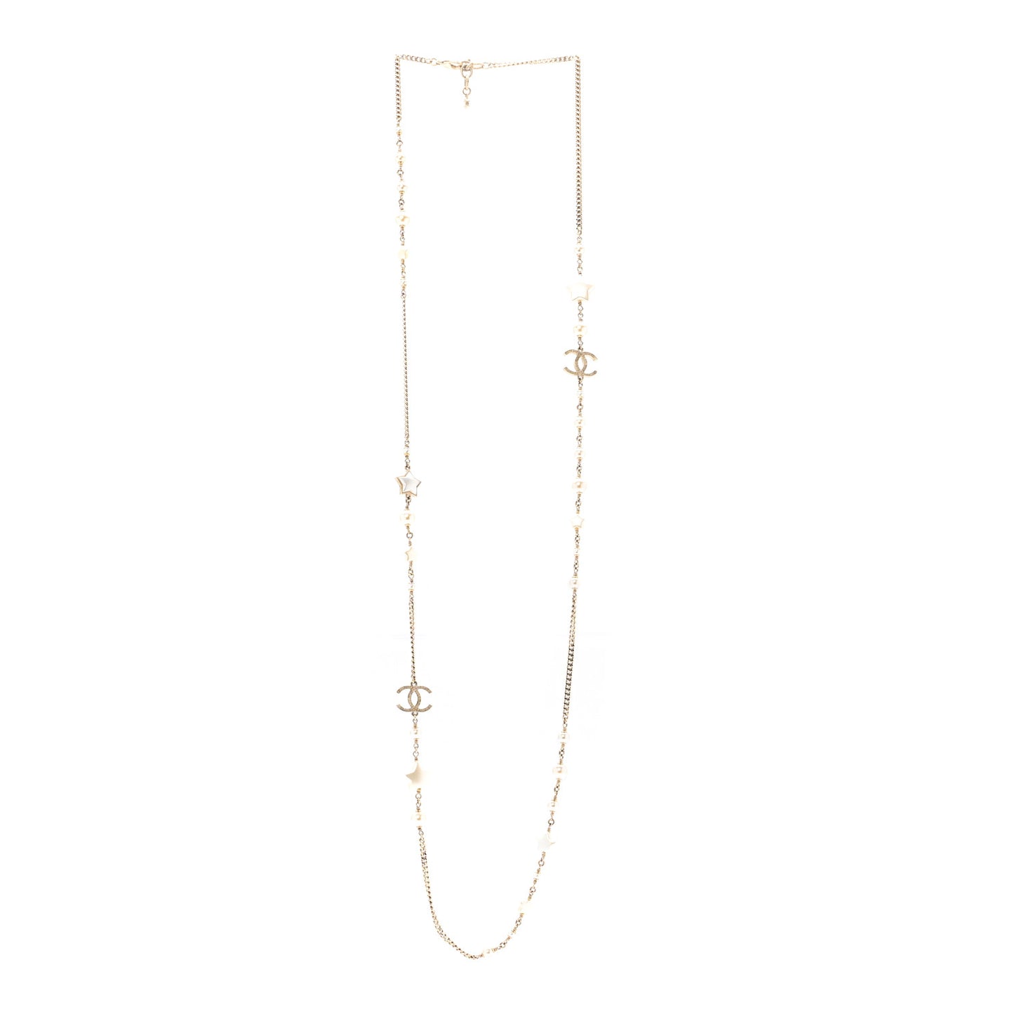 Pearl CC Star Long Necklace Gold