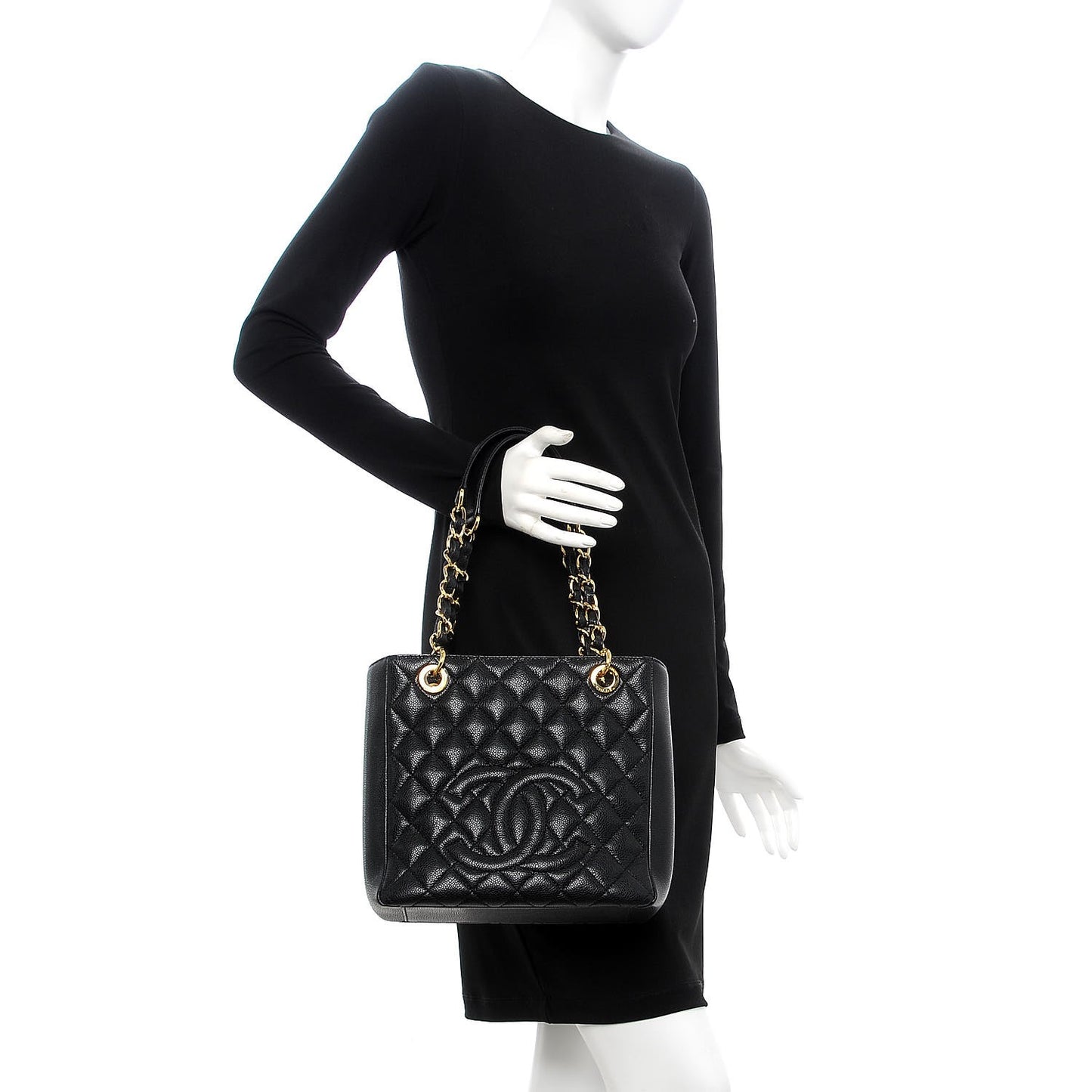 Caviar Quilted Petit Shopping Tote PST Black