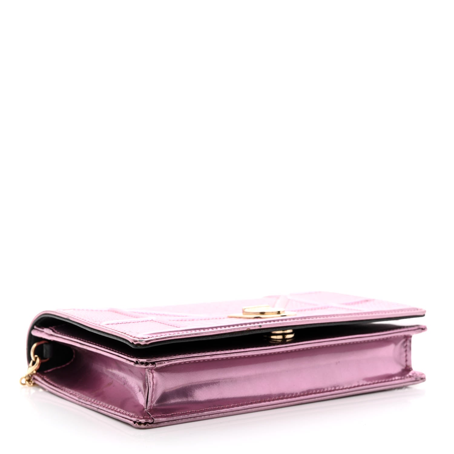 Christian Dior Metallic Patent Micro-Cannage Diorama Wallet on Chain Pouch Pink 4 of 20