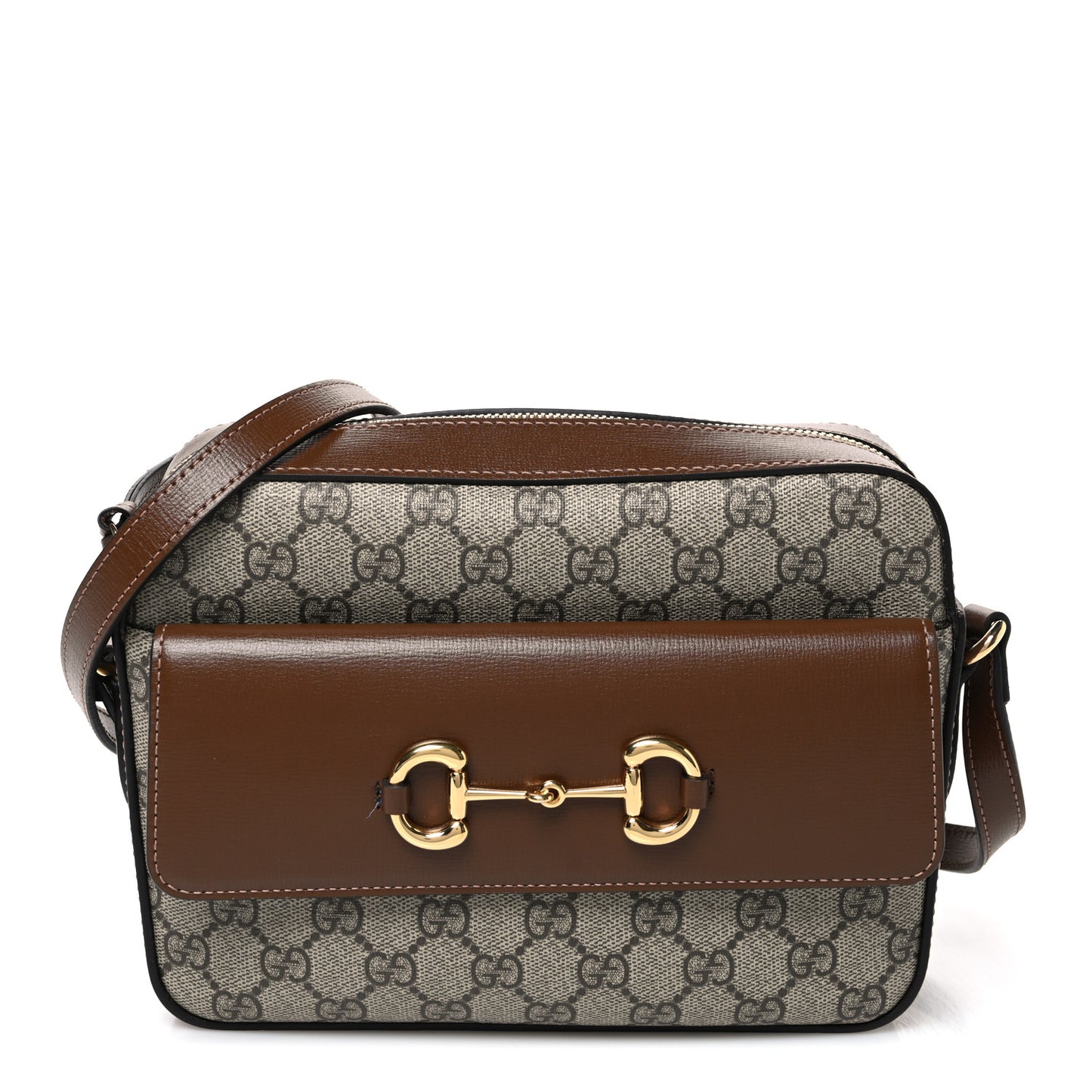 GG Supreme Monogram Small Horsebit 1955 Shoulder Bag Beige Brown Sugar
