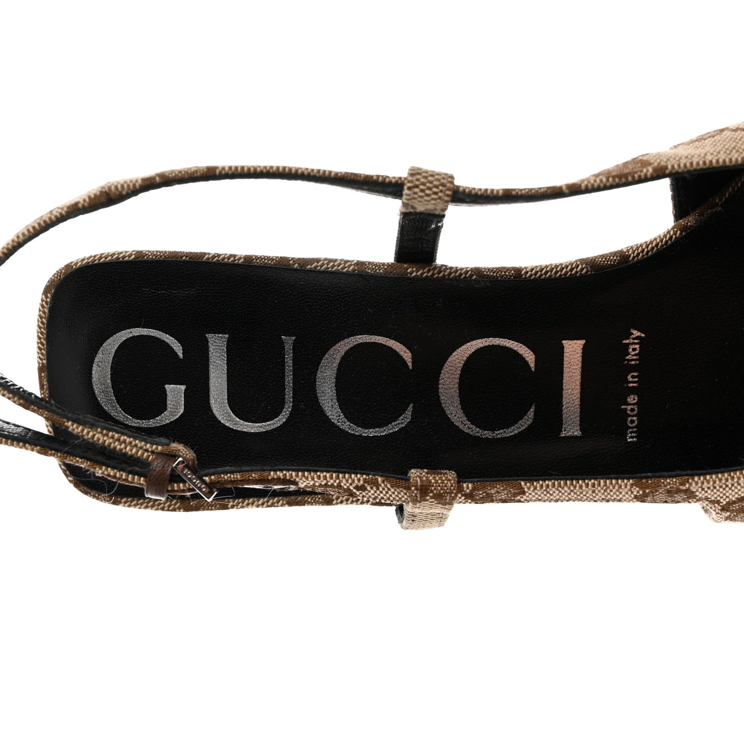 Monogram Malga Kid Square G 75mm Slingback Pumps 37.5 Beige Ebony New Acero