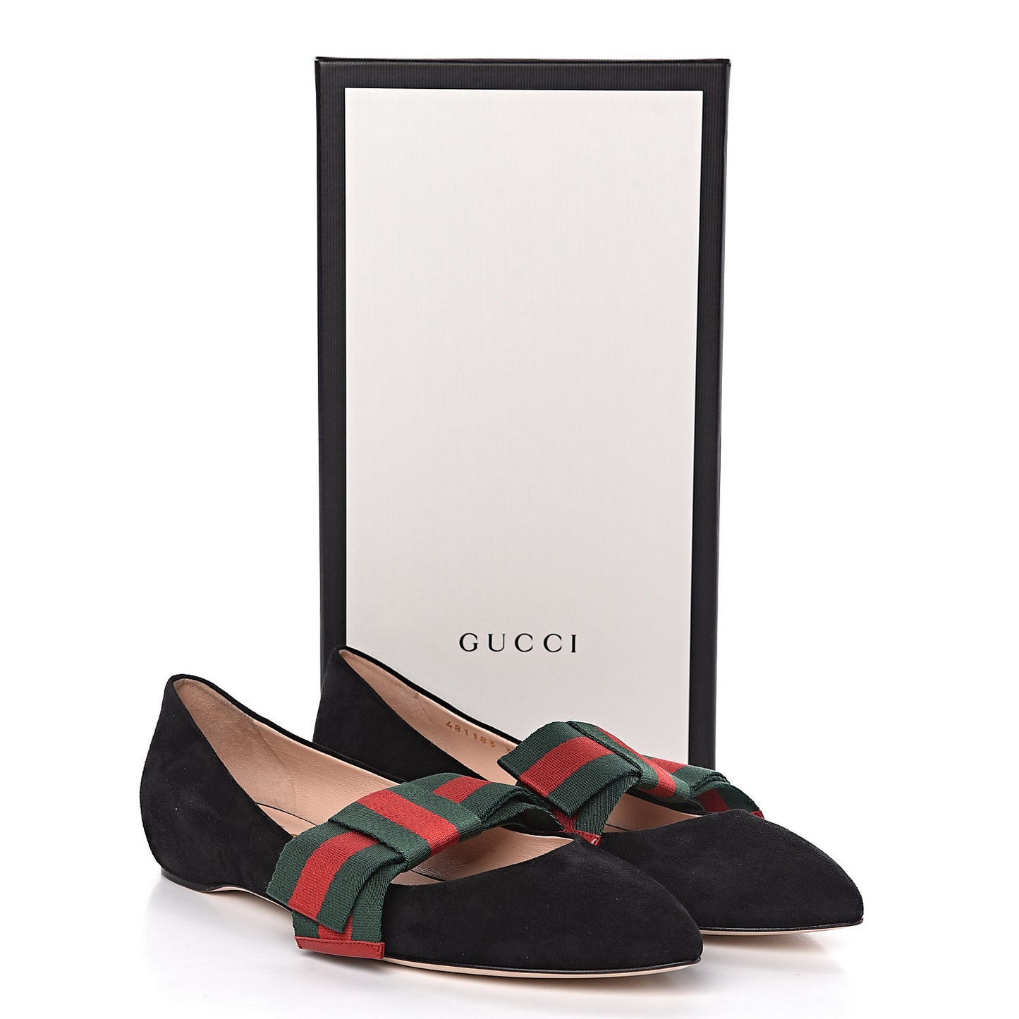 Suede Web Bow Point Toe Ballerina Flats 38.5 Black