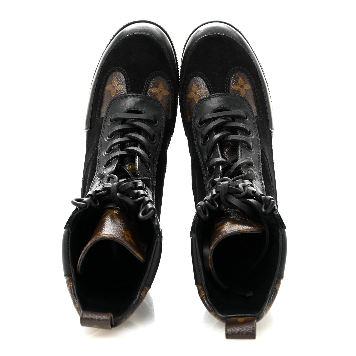 Louis Vuitton Suede Calfskin Monogram Laureate Platform Desert Boots 34.5 Black 2 of 9