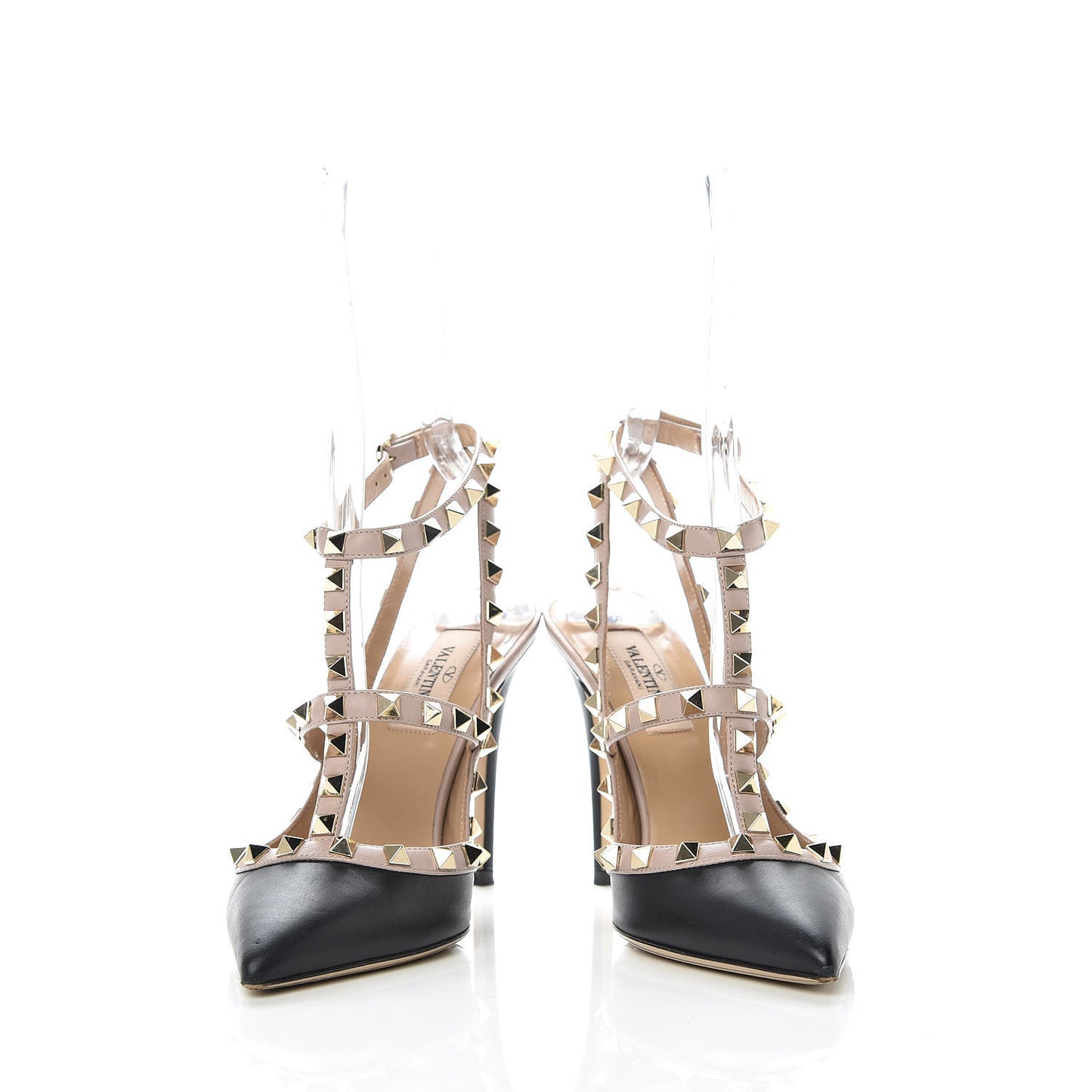 Nappa Rockstud Ankle Strap Pumps 37 Black Poudre