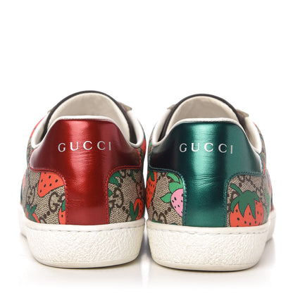 Gucci GG Supreme Monogram Strawberry Web Womens Ace Sneakers 37 Beige Multicolor Red Green 6 of 10