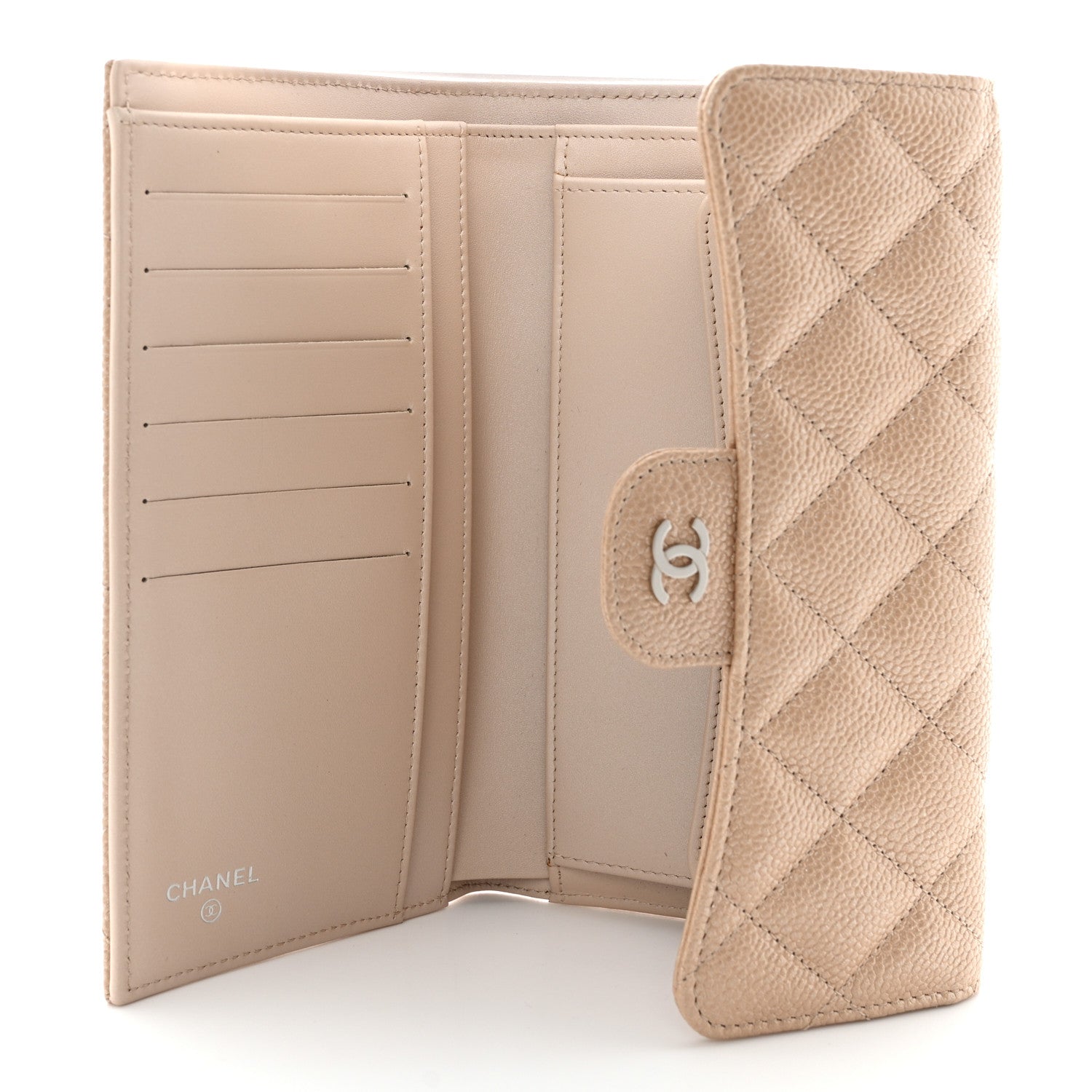 Chanel Pearly Caviar Quilted Large Gusset Flap Wallet Dark Beige 5 of 11