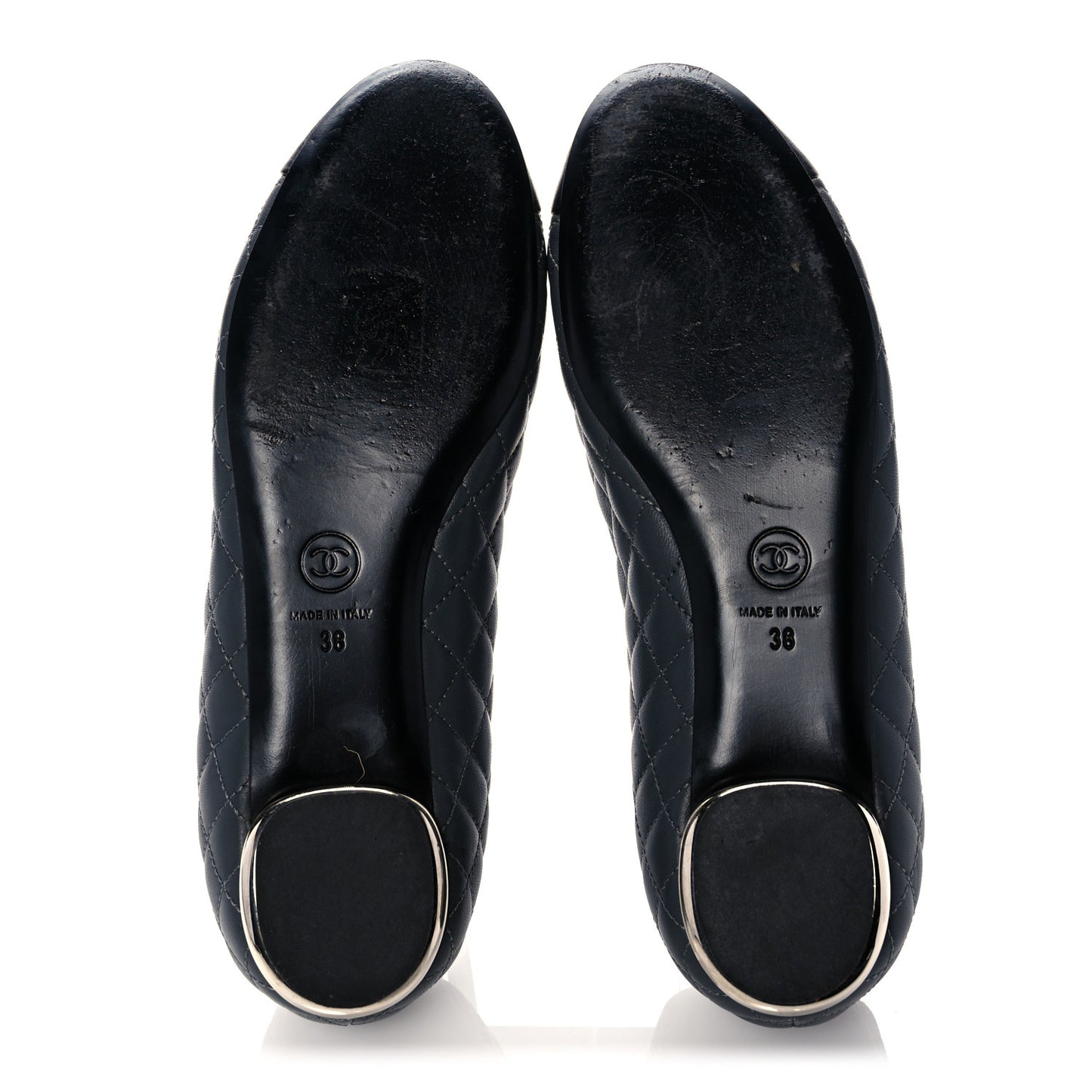 Lambskin Quilted Cap Toe CC Ballerina Flats 38 Charcoal Black