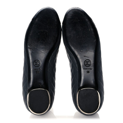 Chanel Lambskin Quilted Cap Toe CC Ballerina Flats 38 Charcoal Black 5 of 11