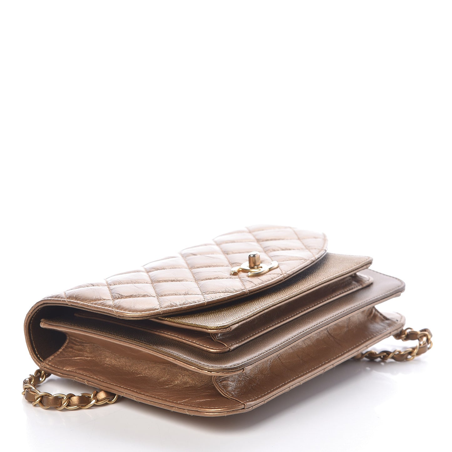 Metallic Lambskin Caviar Quilted Chain Handle Flap Bronze