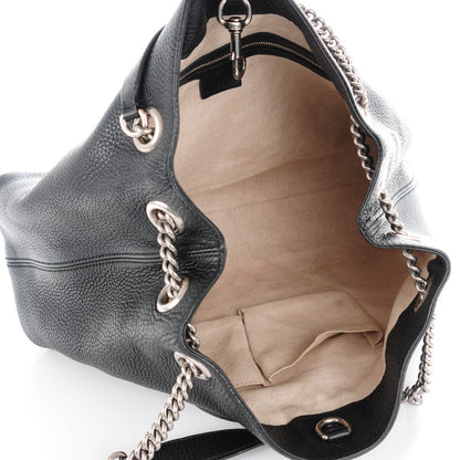 Gucci Pebbled Calfskin Studded Medium Soho Chain Shoulder Bag Black 5 of 7