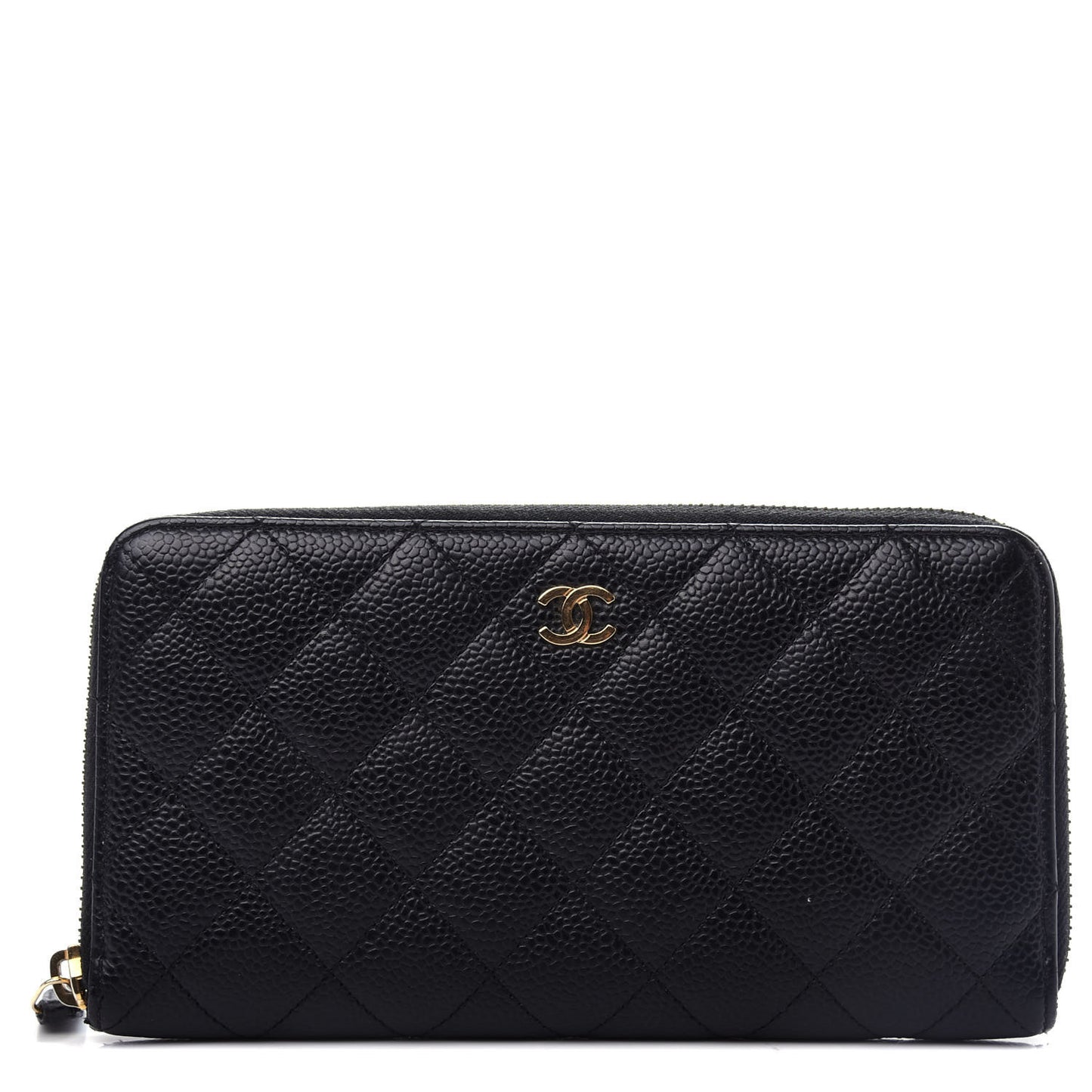 Caviar Quilted Large Gusset Zip Around Wallet Black