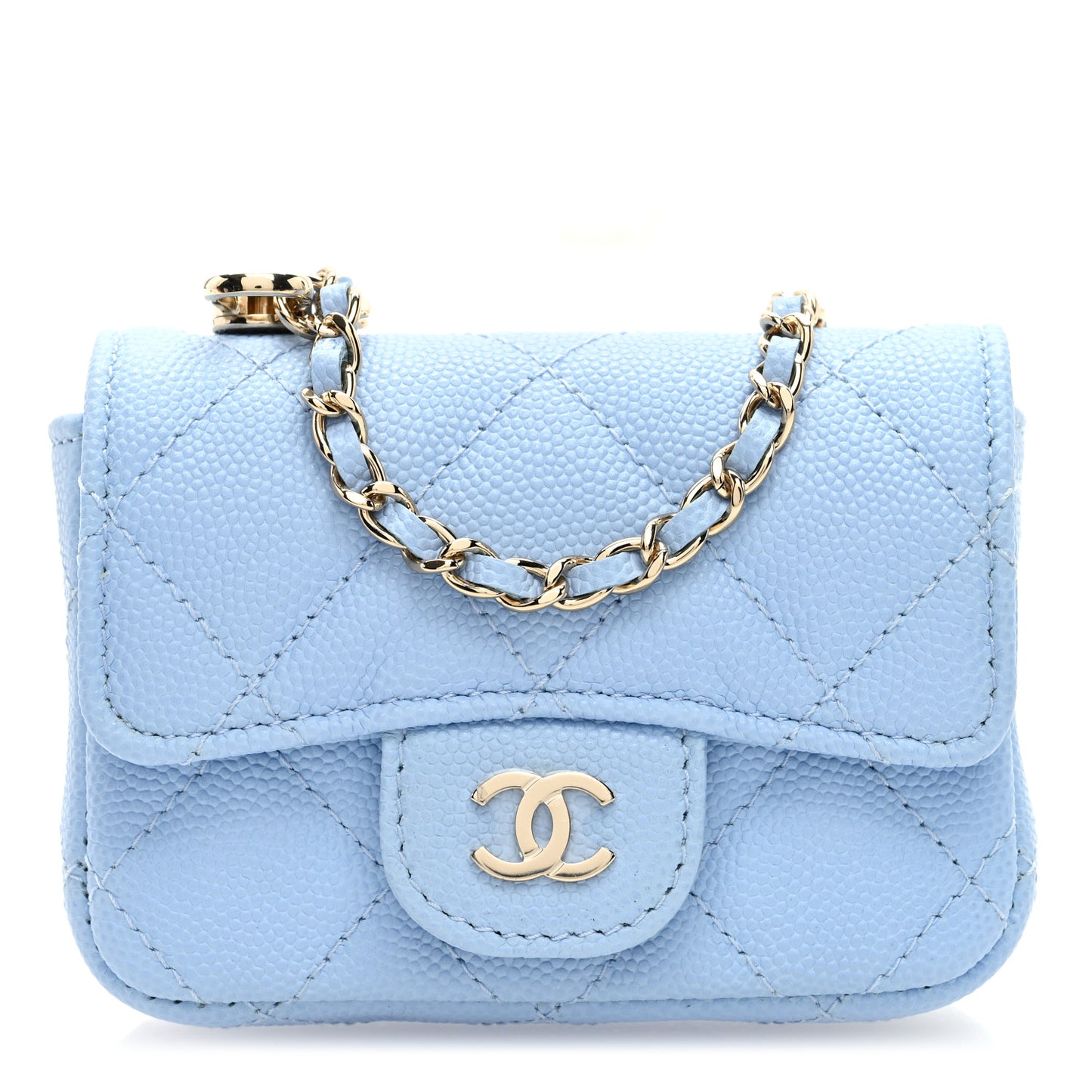 Caviar Quilted Mini Chain Belt Bag Light Blue