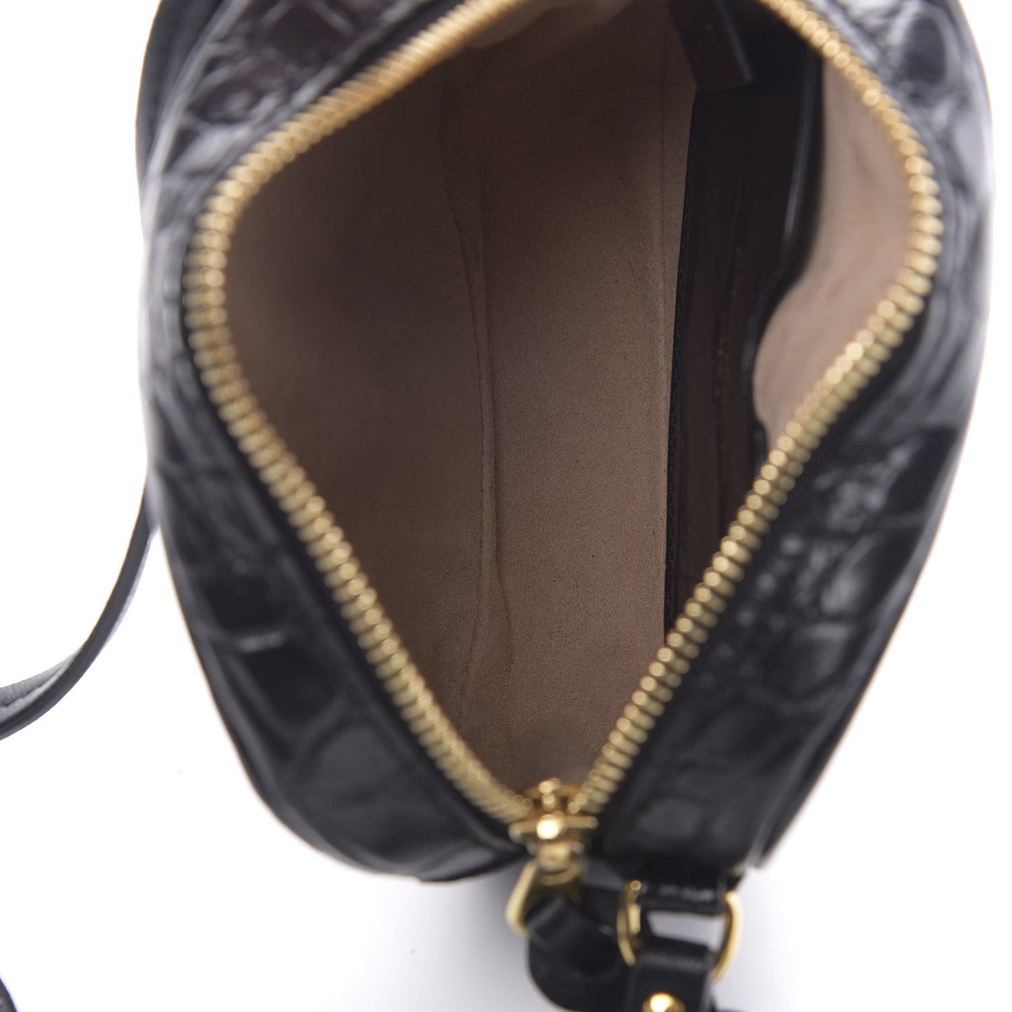 Calfskin Crocodile Embossed Camera Shoulder Bag Black