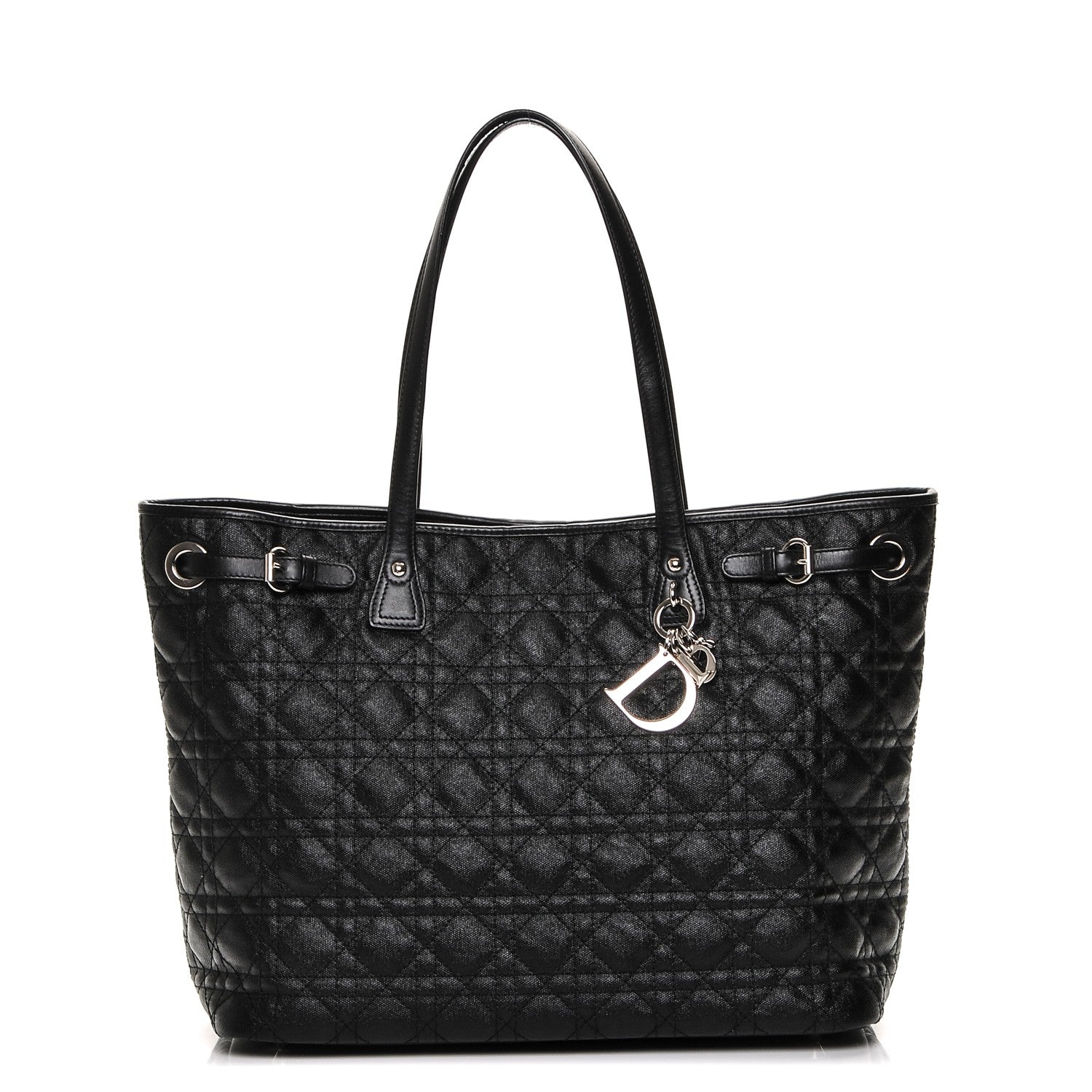 Christian Dior Coated Canvas Cannage Medium Panarea Tote Black 1 of 6
