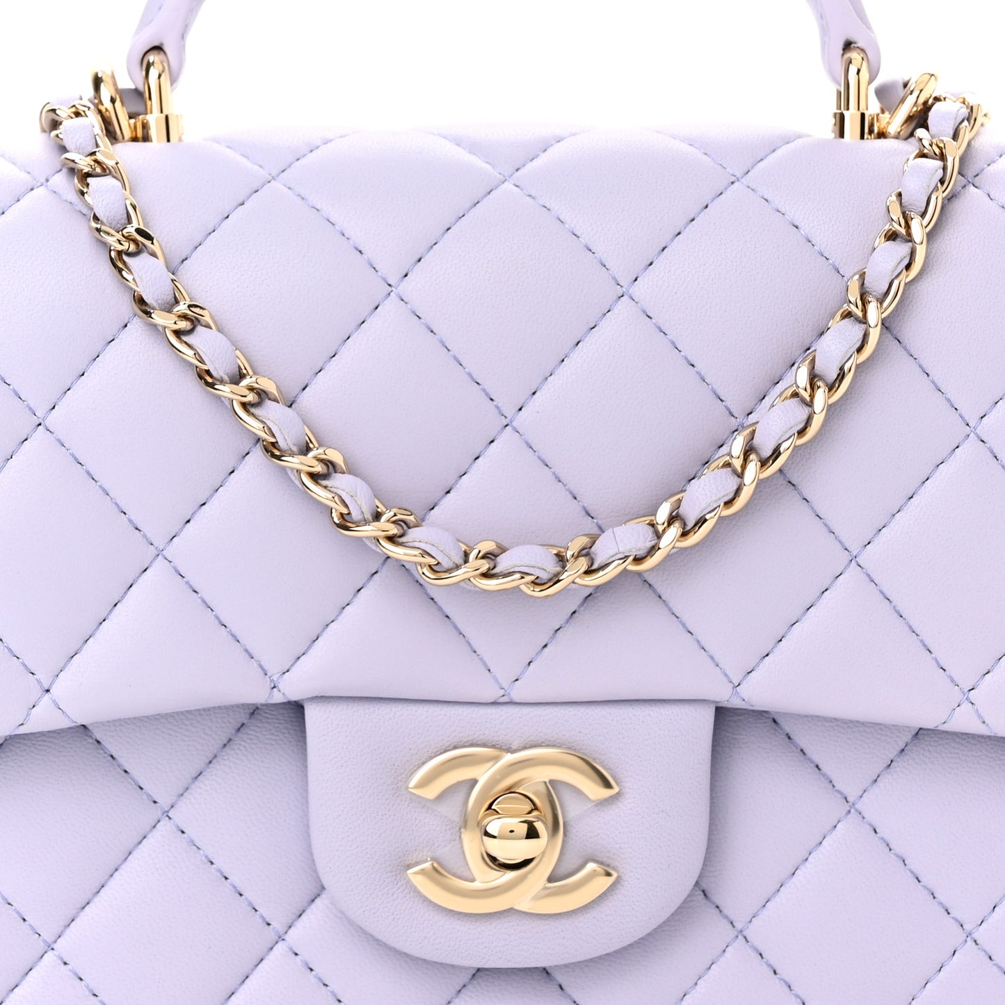 Lambskin Quilted Mini Top Handle Rectangular Flap Light Purple