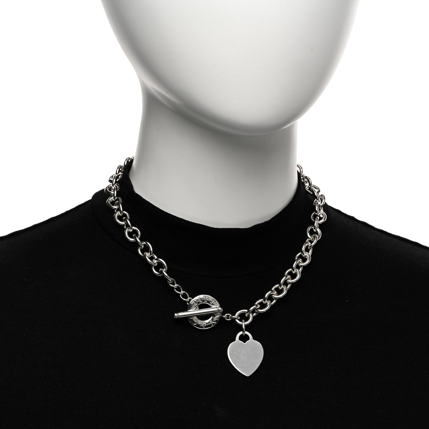Sterling Silver Heart Tag Toggle Necklace