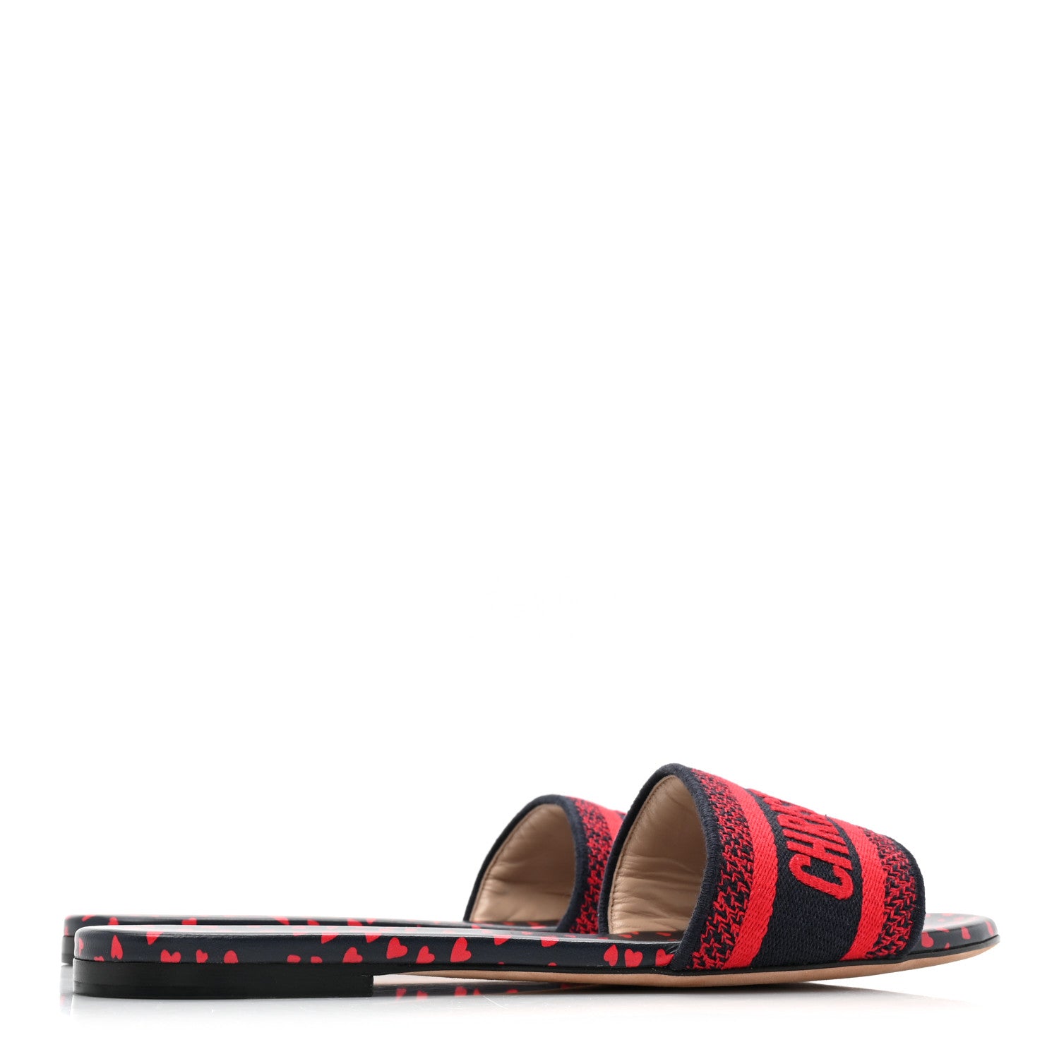 Christian Dior Canvas Pop Heart I Love Paris Embroidered Dway Flat Slide Sandals 41 Deep Blue Red 4 of 9