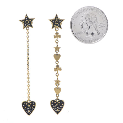 Christian Dior Heart Star Drop Earrings Antique Gold 2 of 5