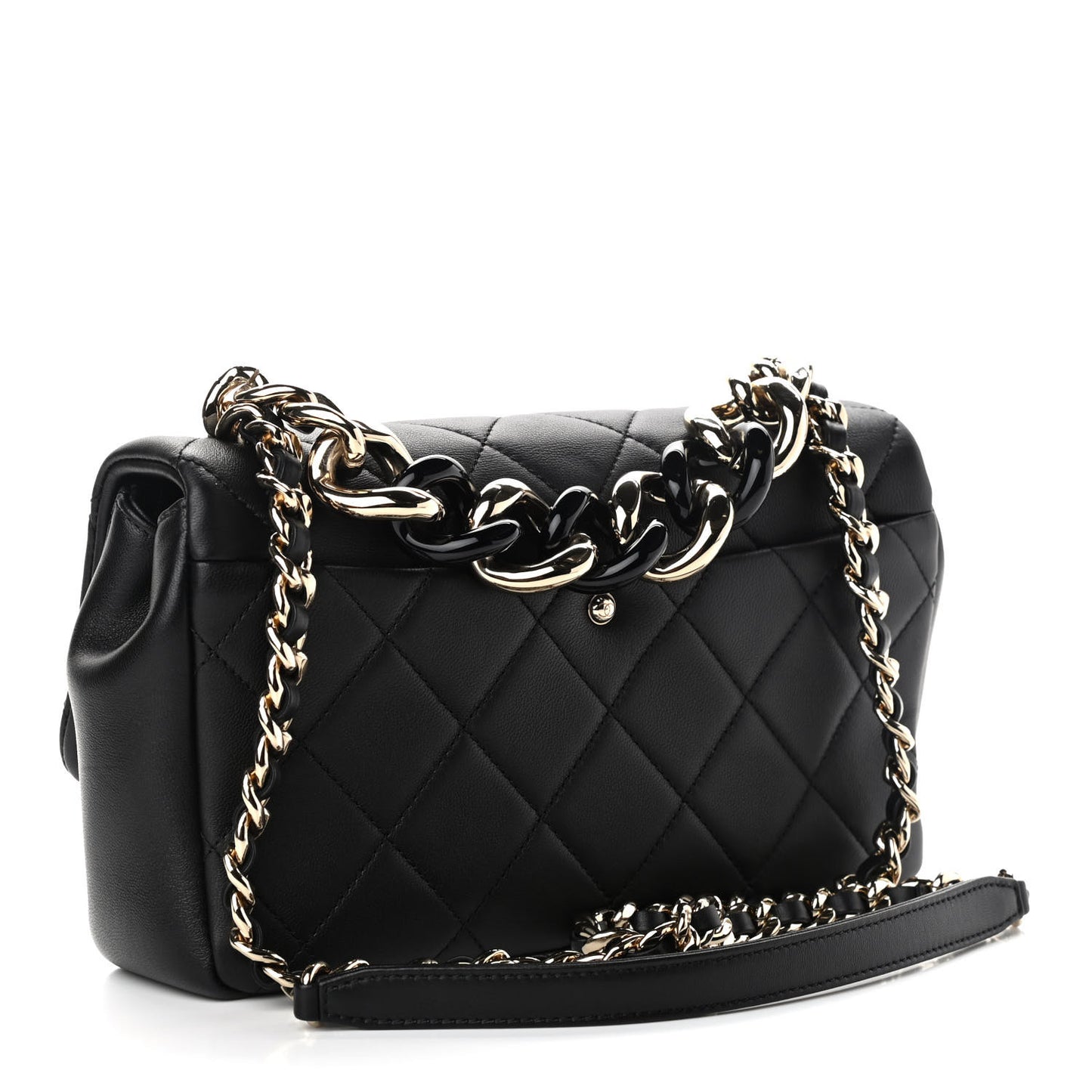 Lambskin Quilted Resin Bi-Color Chain Flap Bag Black