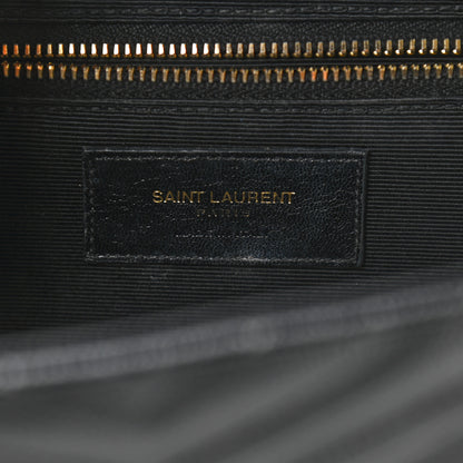 Saint Laurent Grain De Poudre Matelasse Chevron Large Monogram Satchel Black 6 of 20