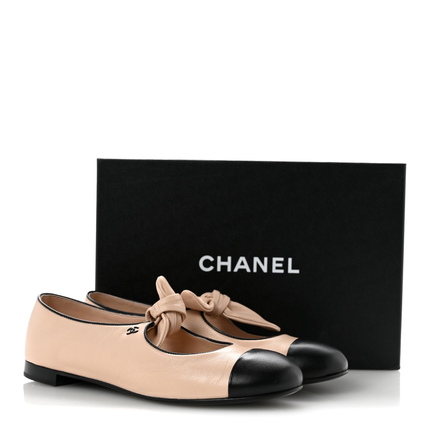 Lambskin Bow Mary Jane Flats 40 Beige Black