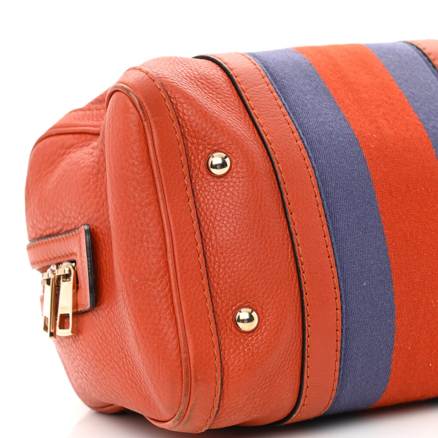 Calfskin Vintage Web Small Boston Orange Blue