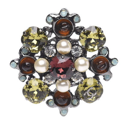 Chanel Crystal Pearl CC Brooch Silver Multicolor 1 of 4