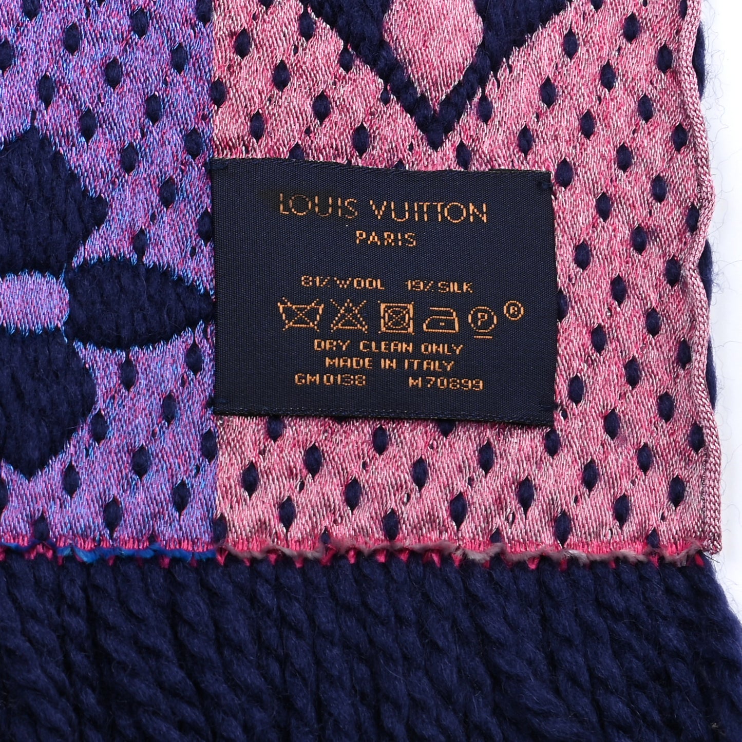 Wool Silk Rainbow Logomania Scarf Navy