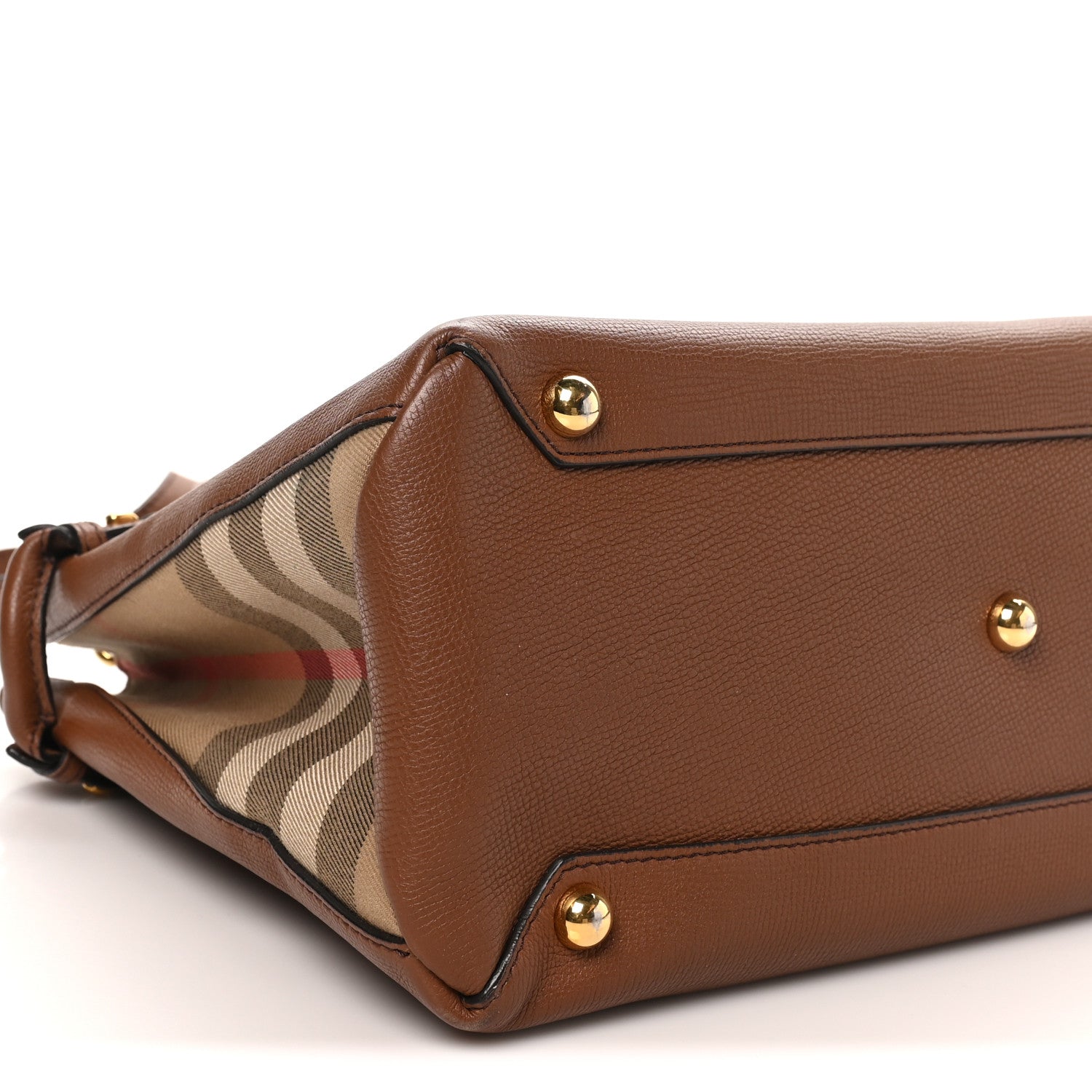Burberry Derby Calfskin House Check Medium Banner Tote Tan 9 of 11