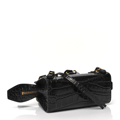 Balenciaga Shiny Supple Calfskin Crocodile Embossed Neo Classic Gold Hardware Nano City Crossbody Black 3 of 8