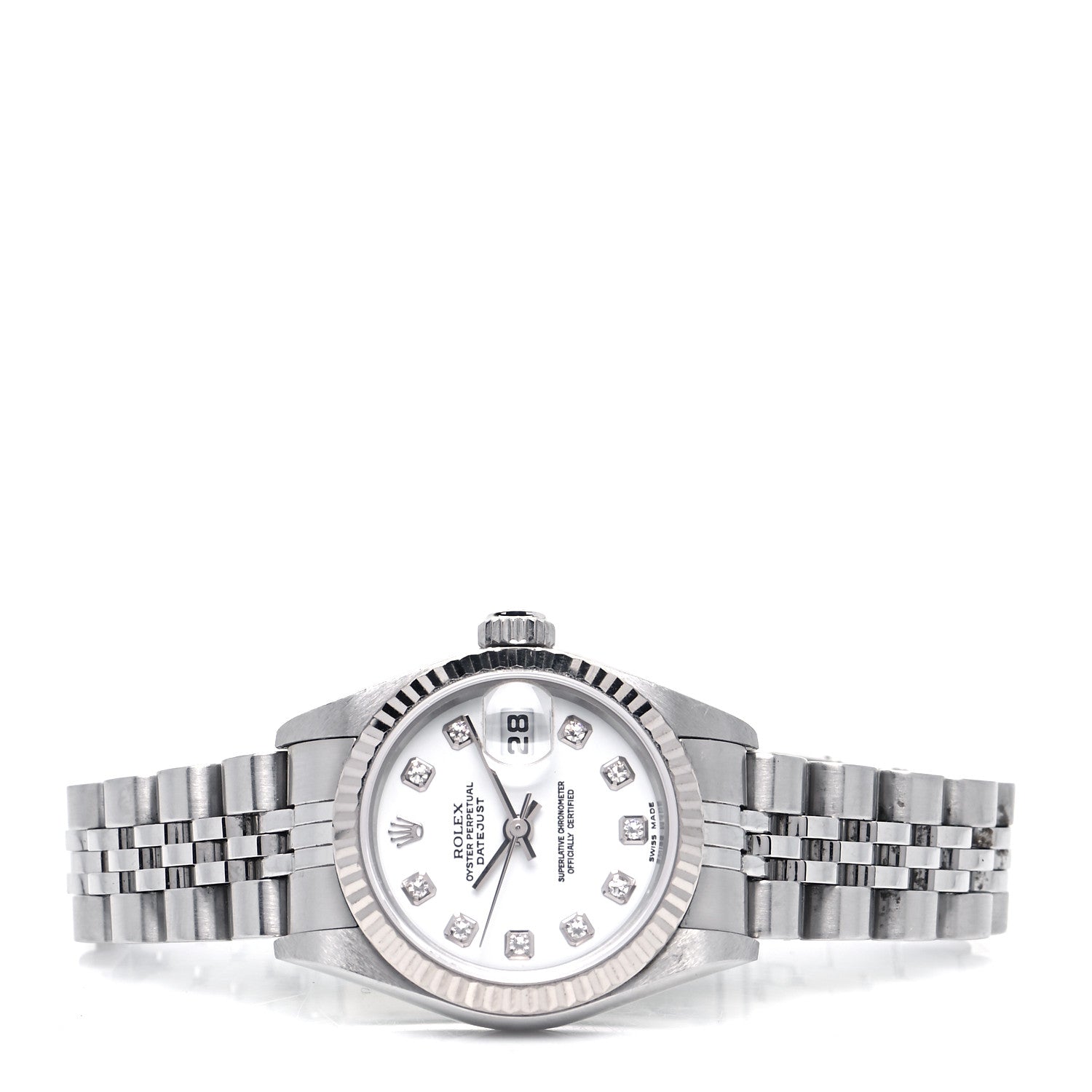 Rolex Stainless Steel 18K White Gold Diamond 26mm Oyster Perpetual Datejust Watch White 79174 3 of 8